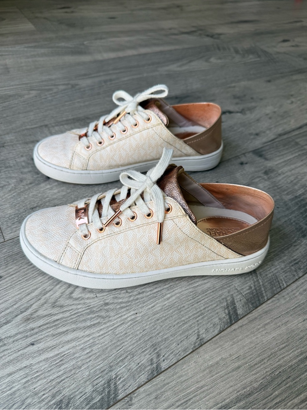 Michael Kors Women's Cream Sneakers with Rose Gold Accents